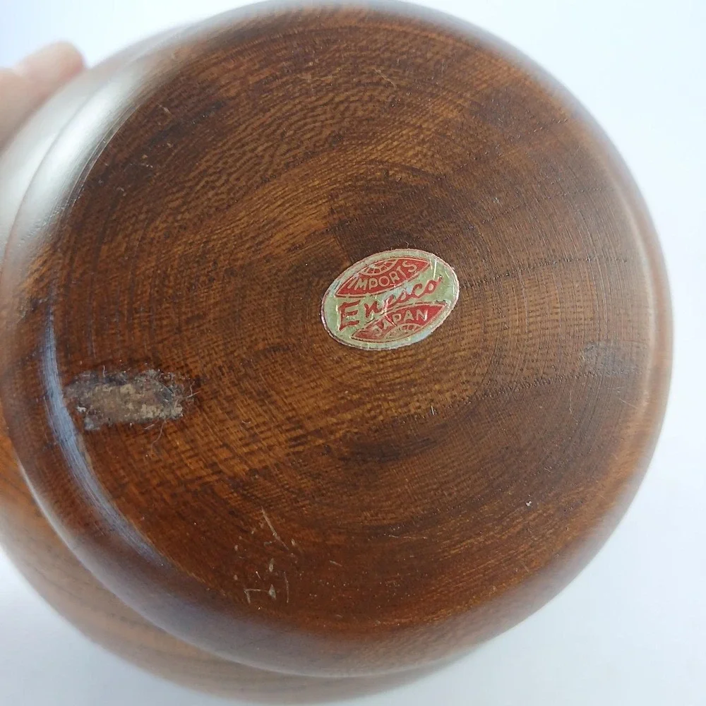 MCM Vtg Enesco Wooden Orb Nut Bowl Serving Dish Pencil Holder Made In Japan READ